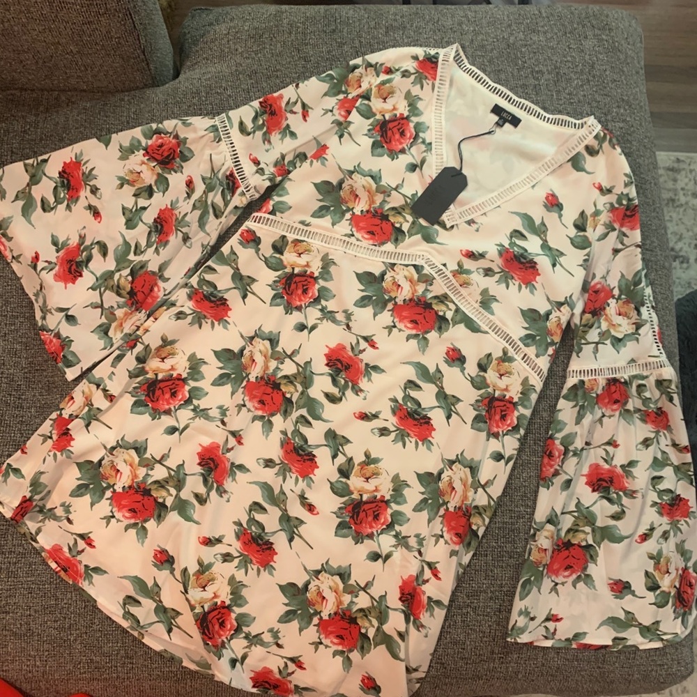 White and red floral dress